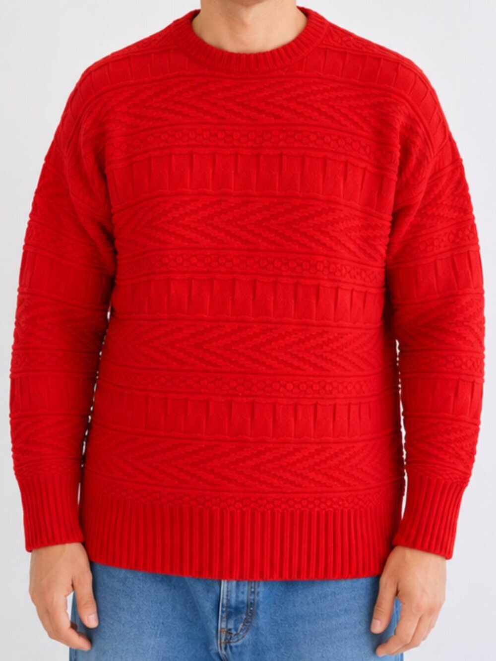 VTG Mitex Sportswear Red Textured Geometric Knit Sweater Cotton Blend Crewneck S